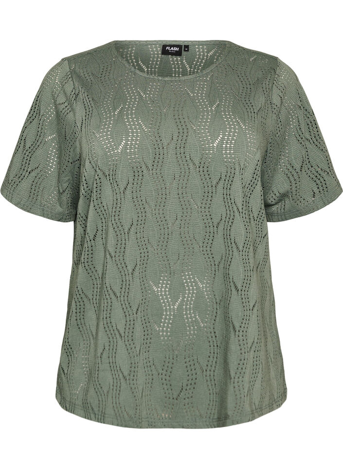Jersey t-shirt with eyelet embroidery, Green, Packshot image number 0