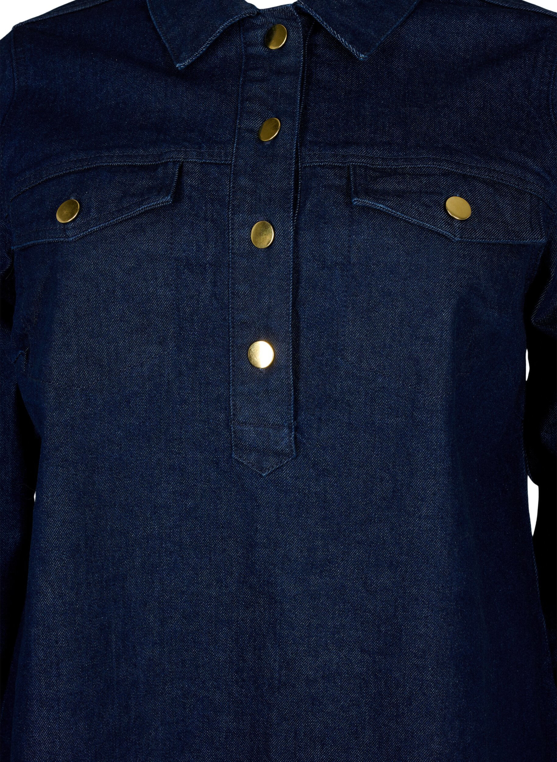 Zizzifashion Denim dress with A-shape and buttons, Dark Blue Denim, Packshot image number 2