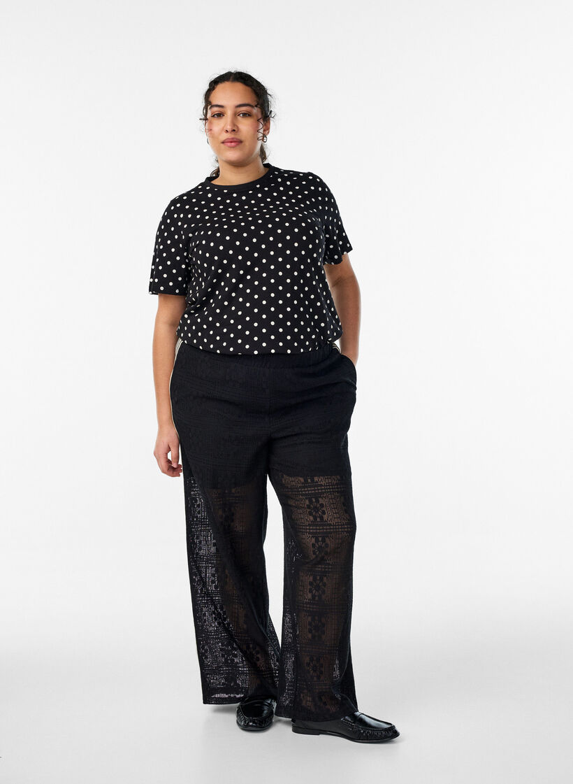 Polka dot cotton T-shirt, Black, Model image number 1