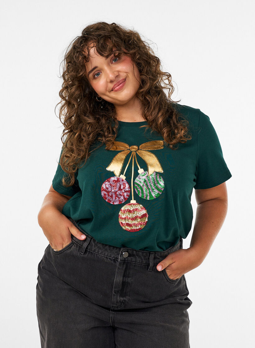 Christmas t-shirt in organic cotton, Green, Model image number 0
