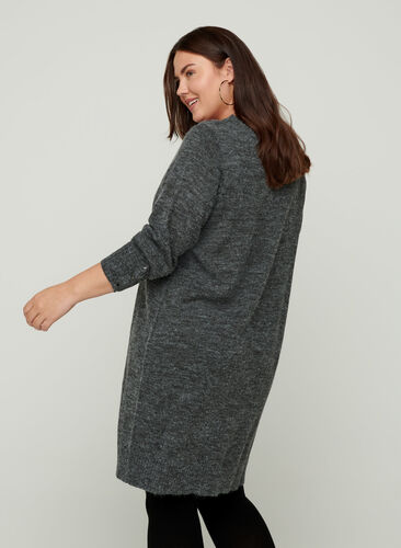 Marled knitted dress with a V-neckline, Dark Grey Melange, Model image number 1