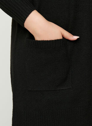 Long knitted cardigan with pockets, Black, Model image number 2