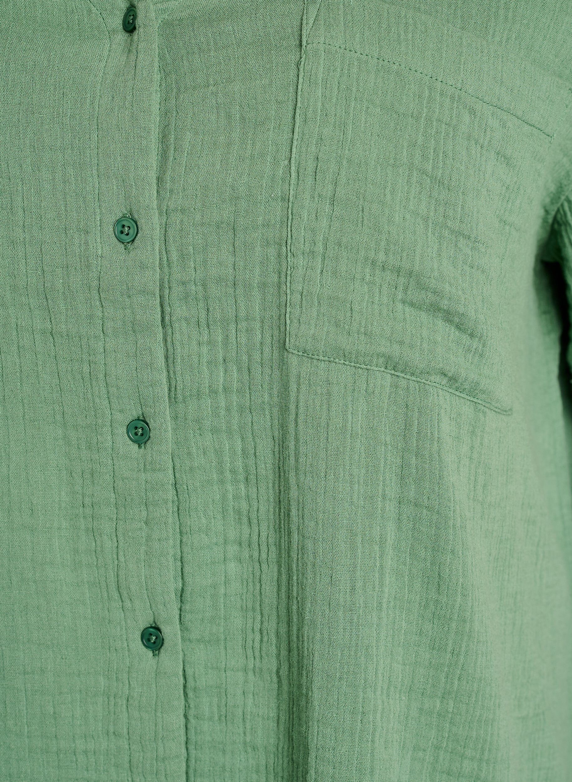 ZizzifashionCotton muslin blouse with short sleeves, Green, Packshot image number 2