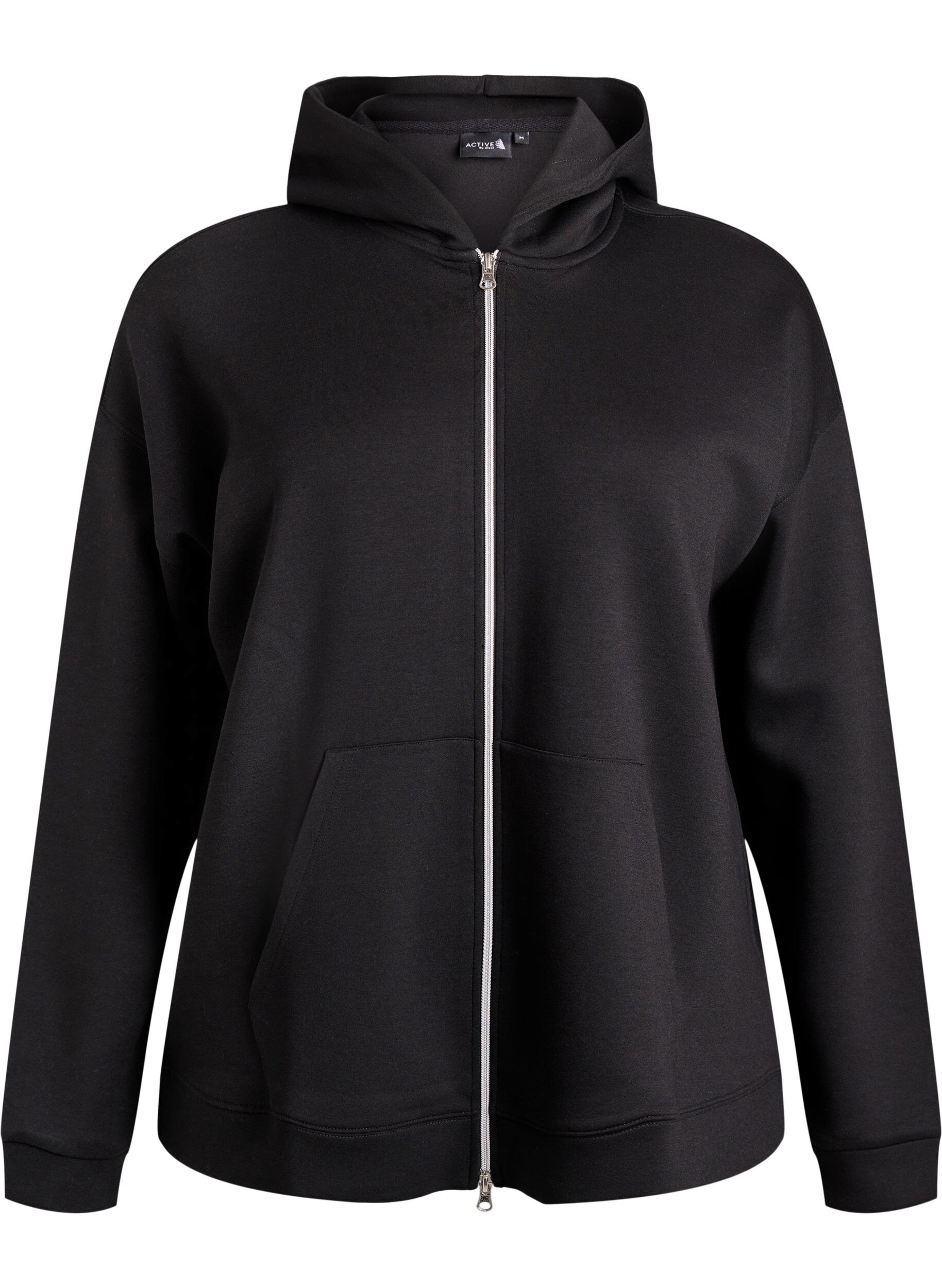 Zizzifashion Scuba hoodie with zip and pockets, Black, Packshot image number 0