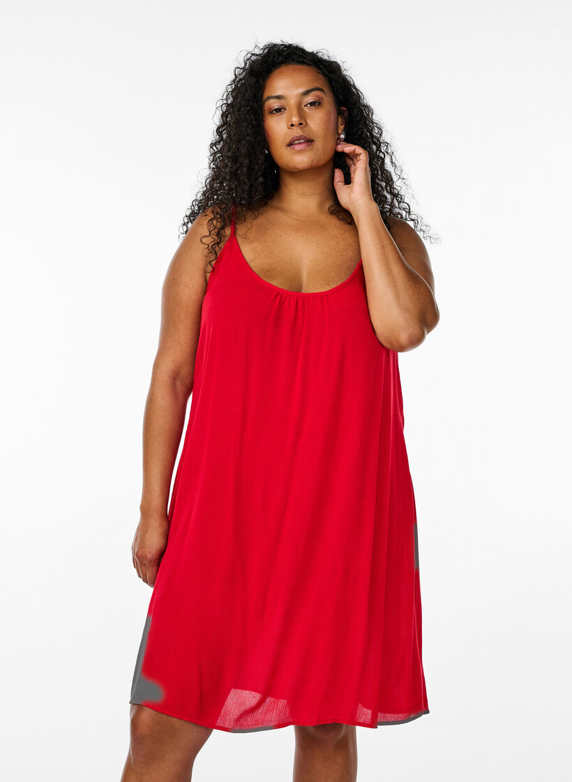 Solid colour strap dress in viscose, Red, Model image number 1