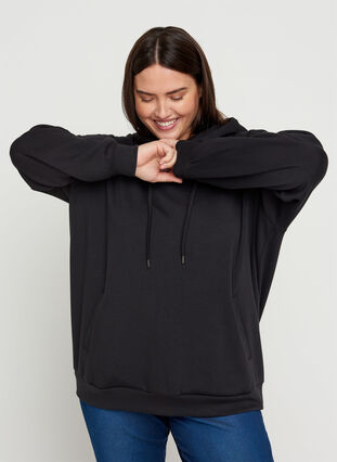 Sweatshirt with pockets and hood, Black, Model image number 0
