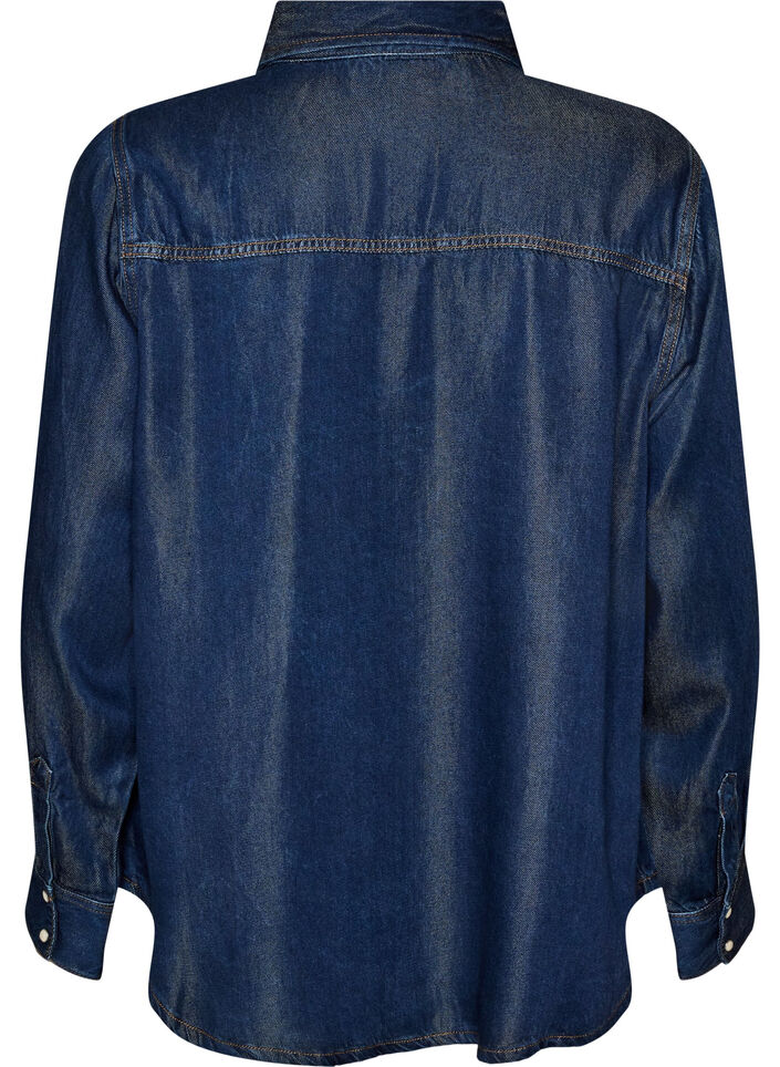 Denim shirt in lyocell with press studs, Blue, Packshot image number 1