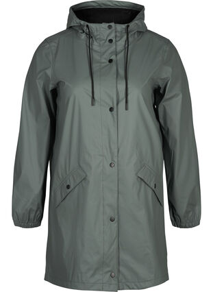 Hooded raincoat with taped seams, Balsam Green, Packshot image number 0