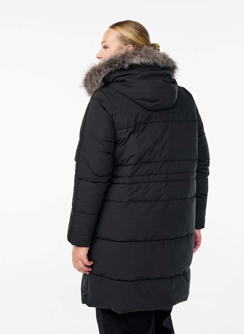 Water-repellent parka with faux fur Collar, Black, Model image number 2