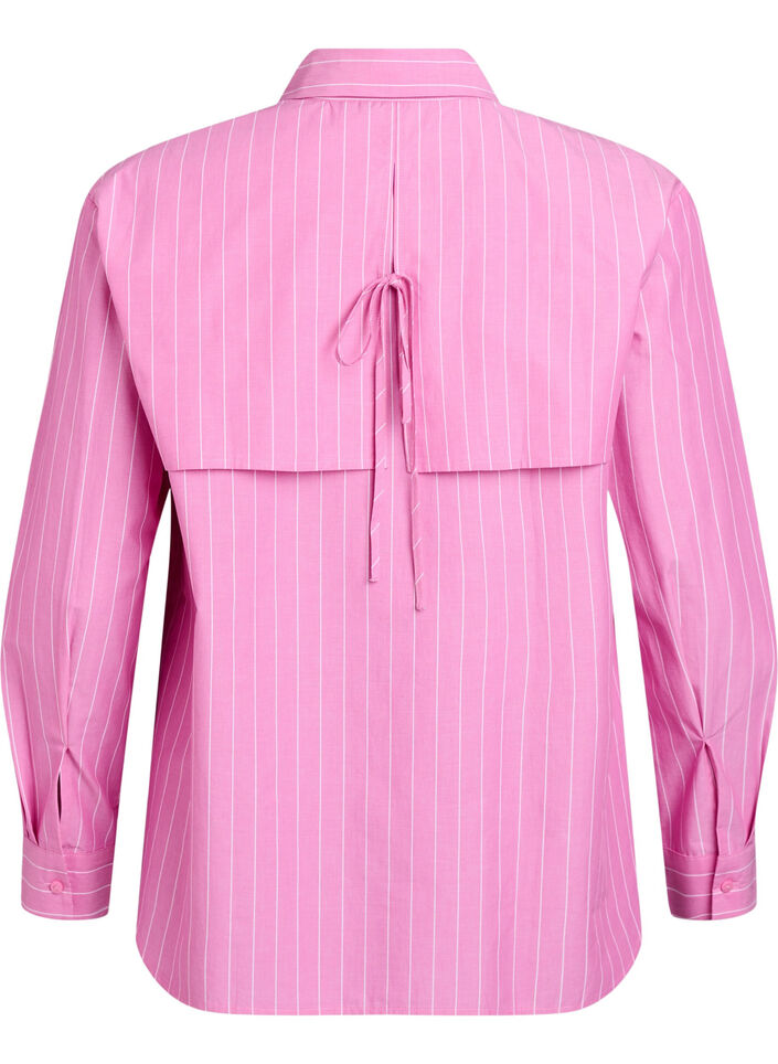 Shirt blouse with pinstripes and tie detail at the back, Pink, Packshot image number 1