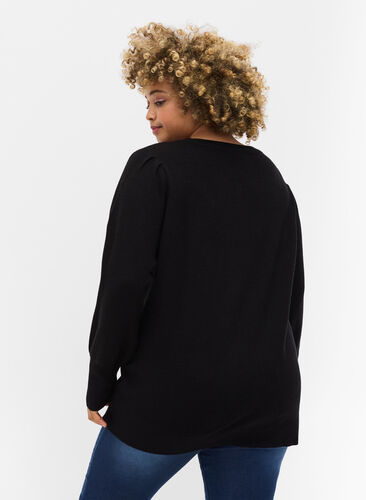 Knitted cardigan with puffy sleeves, Black, Model image number 1