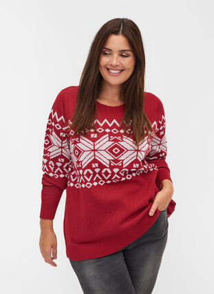 Knitted jumper with Christmas motif, Rio Red Comb, Model image number 0
