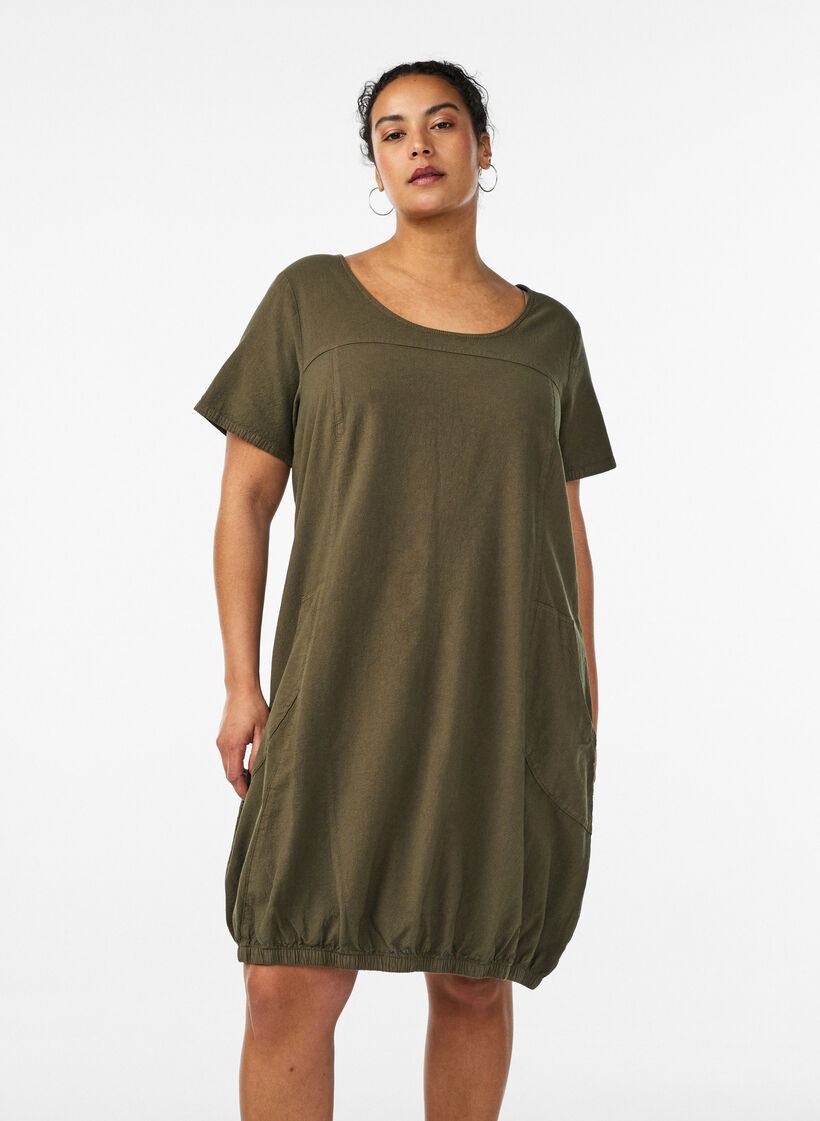Short-sleeved cotton dress, Green, Model image number 0