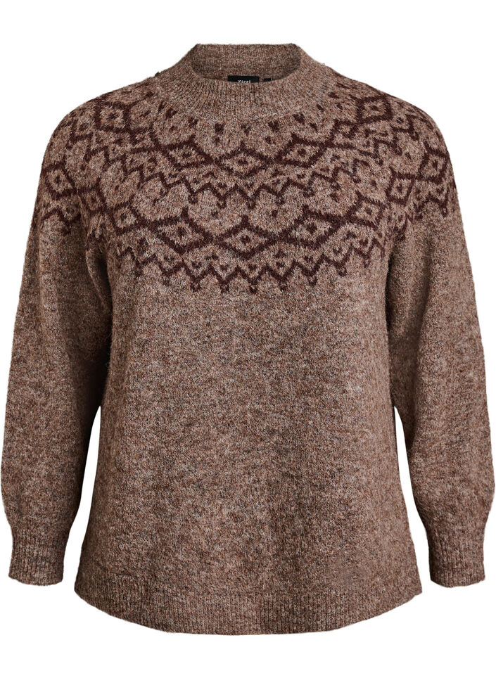 Jumper with Nordic pattern, Brown, Packshot image number 0