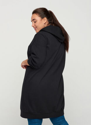 Sweater dress with a hood and zip, Black, Model image number 1