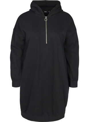 Sweater dress with a hood and zip, Black, Packshot image number 0