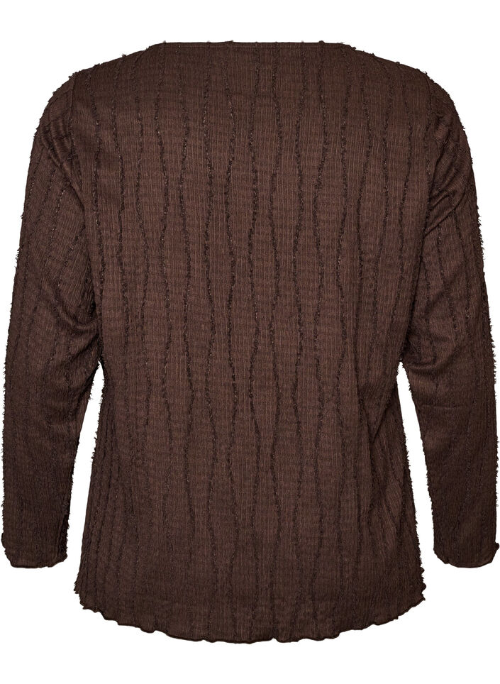 Jersey blouse with a wavy texture, Brown, Packshot image number 1