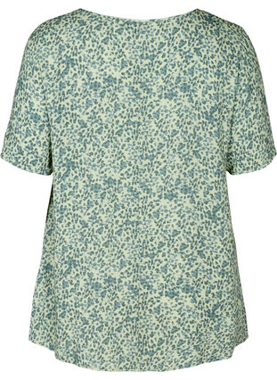 Short-sleeved viscose blouse in an A-line cut, Light Green Leaf, Packshot image number 1