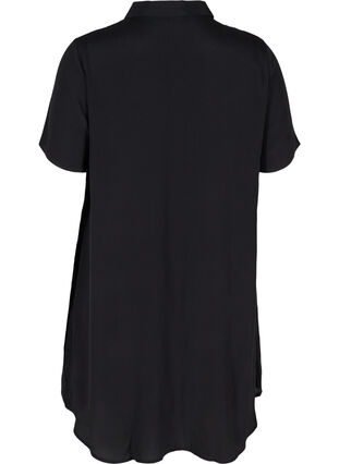 Short-sleeved viscose tunic with buttons, Black, Packshot image number 1