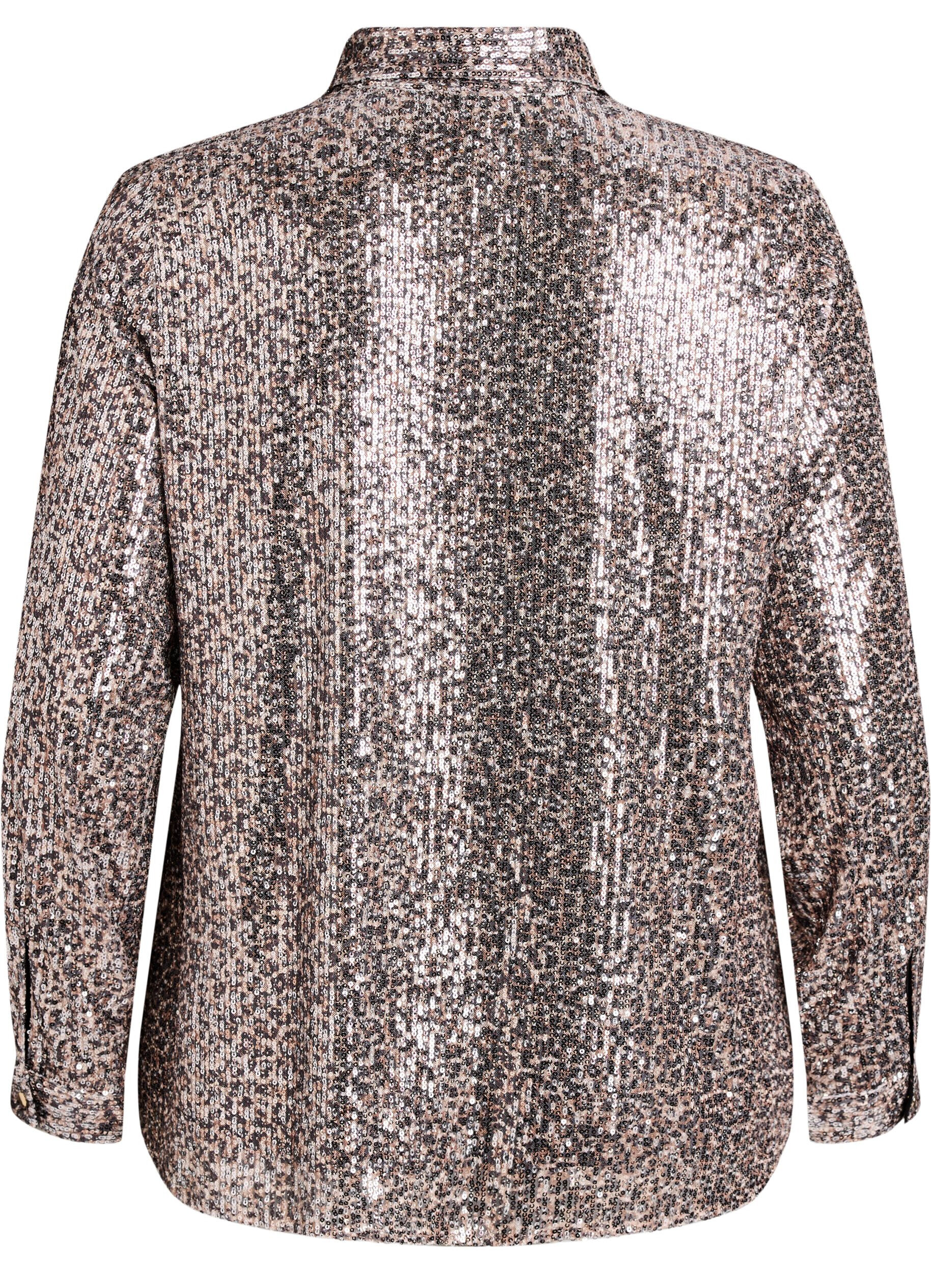 Zizzifashion Sequin shirt with long sleeves, Brown, Packshot image number 1