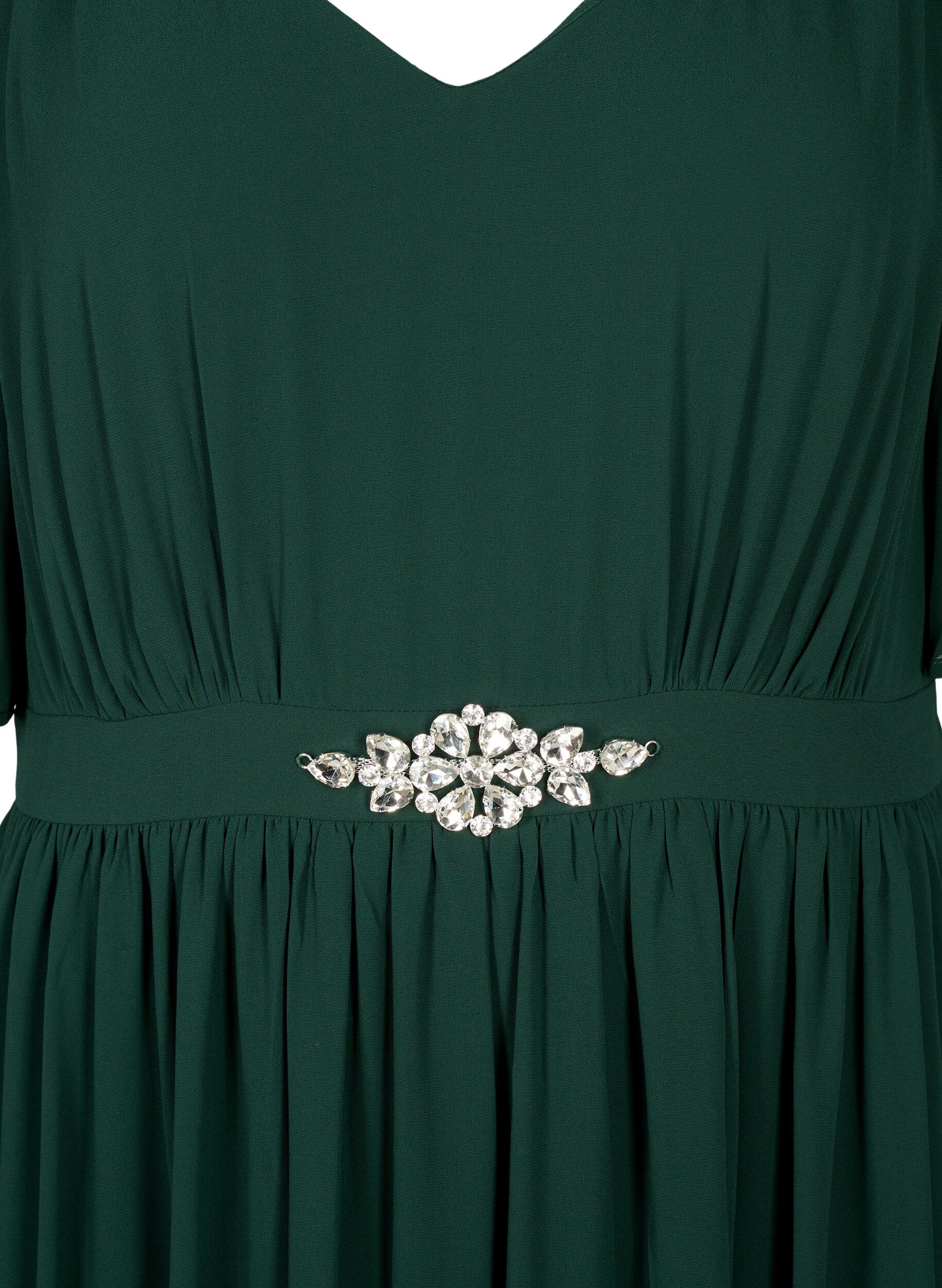 Zizzifashion Maxi dress with pleats and short sleeves, Scarab, Packshot image number 2