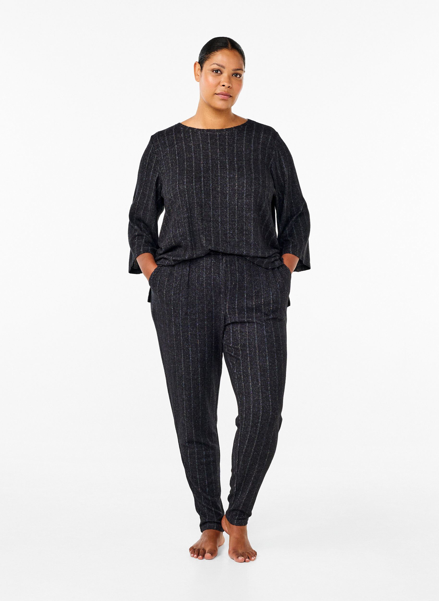 Zizzifashion Melange blouse with 3/4 sleeves, Black, Model image number 1