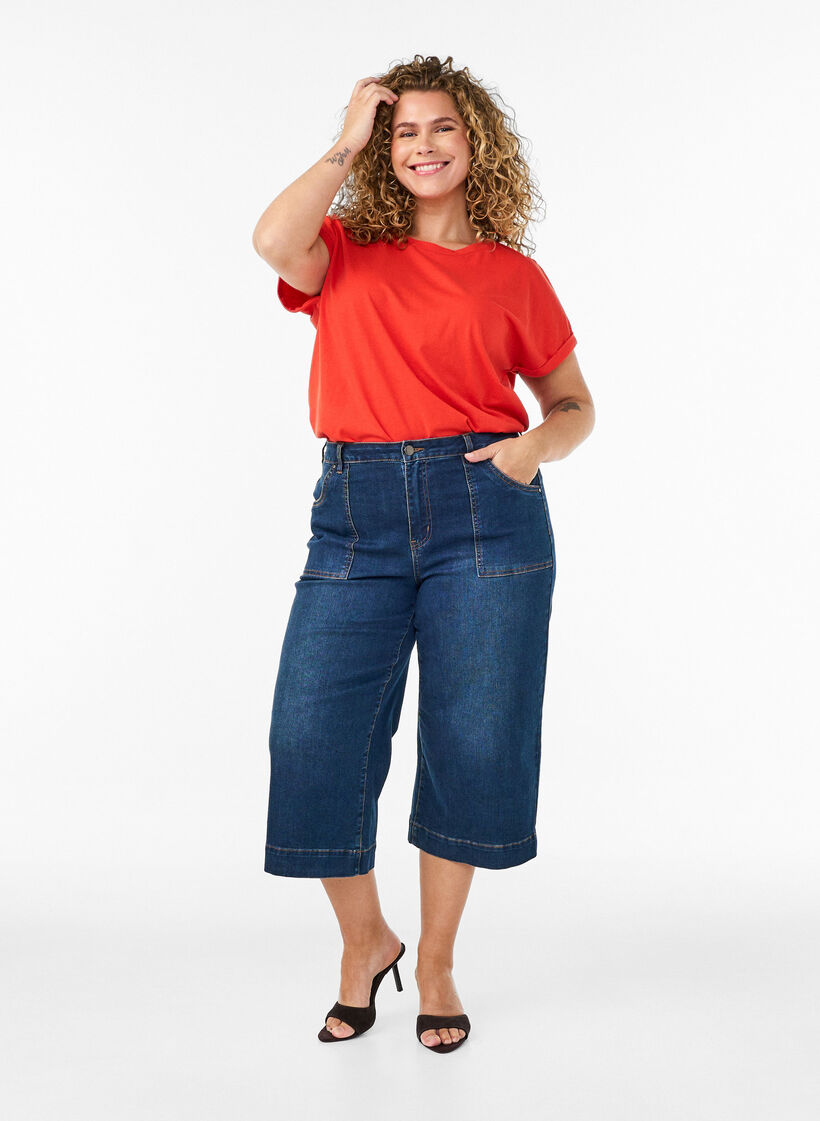 Short-sleeved cotton blend T-shirt, Orange, Model image number 1