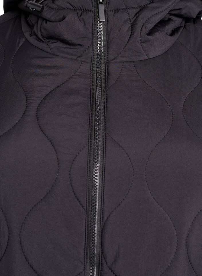 Quilted jacket with hood and pockets, Black, Packshot image number 2
