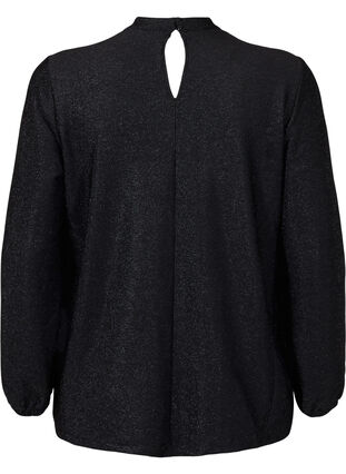 Long-sleeved glitter blouse with round neck and V-detail, Black Black, Packshot image number 1