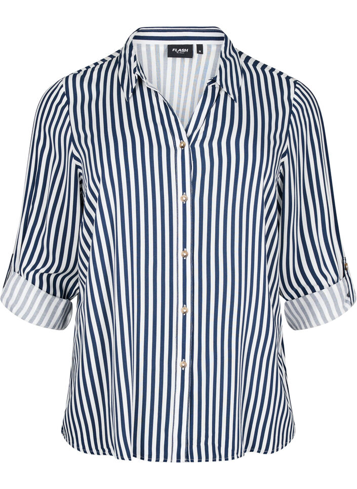 FLASH - Striped shirt with rolled-up sleeves, Blue, Packshot image number 0