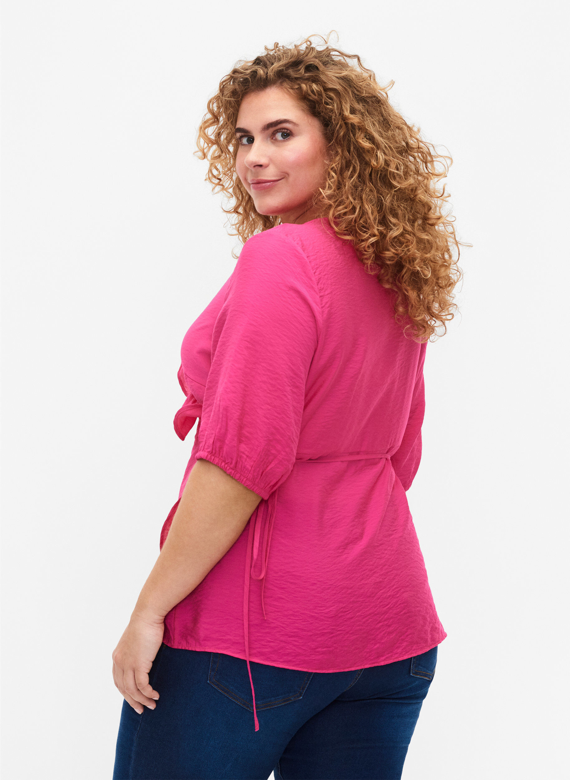 Zizzifashion Wrap blouse in viscose with 1/2 sleeves, Beetroot Purple, Model image number 1