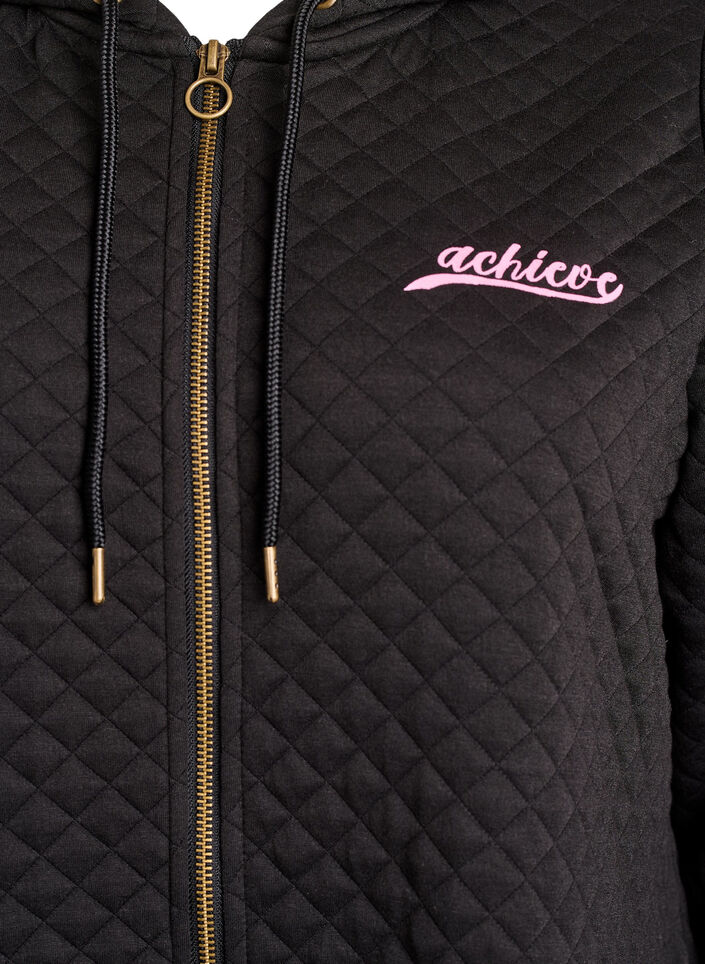 Long quilted sports cardigan with zip, Black, Packshot image number 2