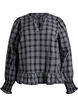 Blouse with checks and ruffle details, Black, Packshot image number 0