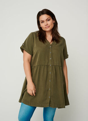 Short-sleeved lyocell tunic, Ivy green, Model image number 0