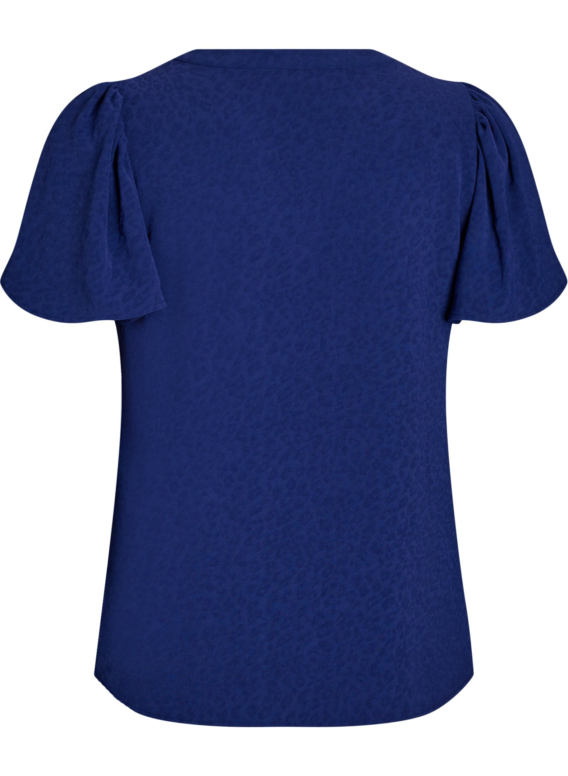 Zizzifashion Blouse with short ruffle sleeves and V-neck, Blue, Packshot image number 1