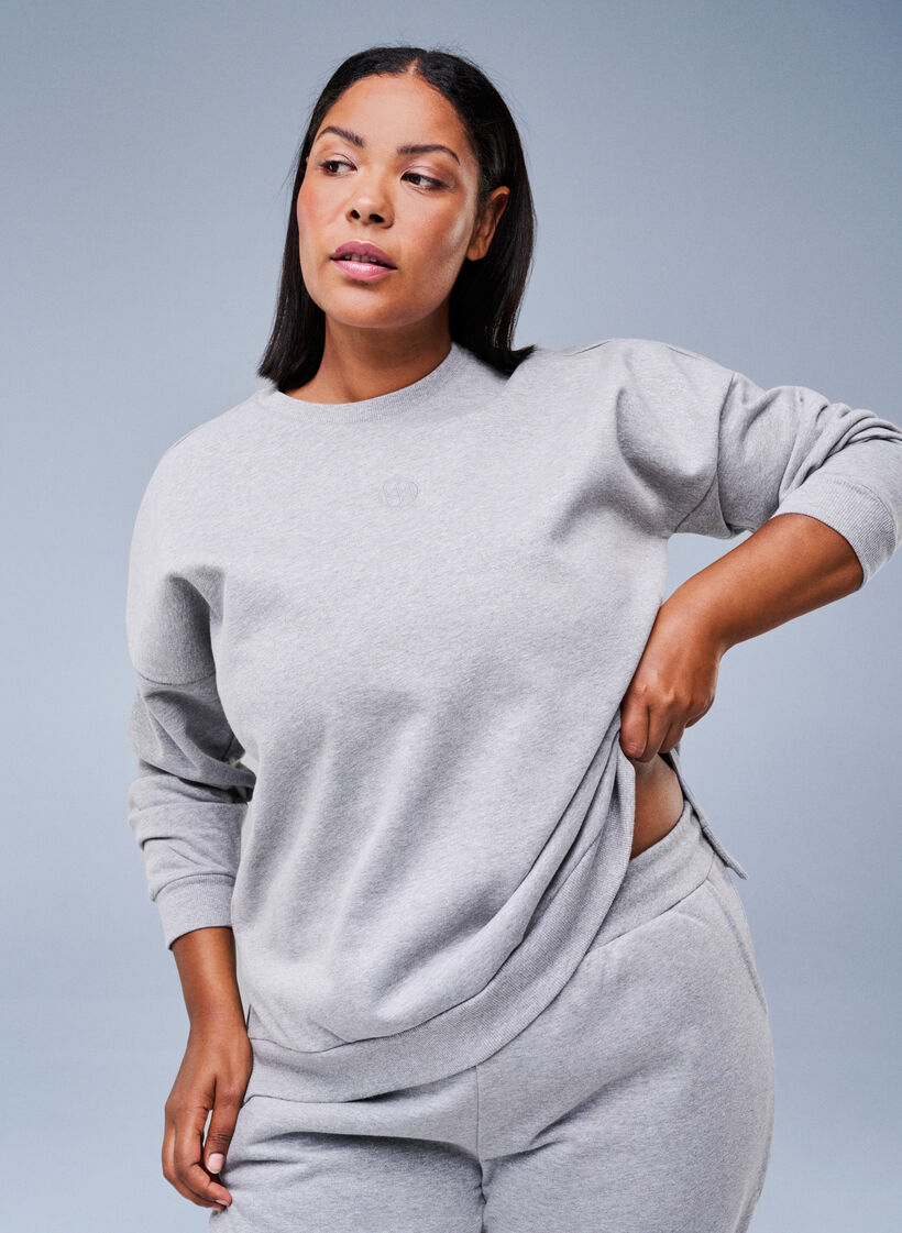 Sweatshirt with slits and glitter thread, Grey, Image image number 0