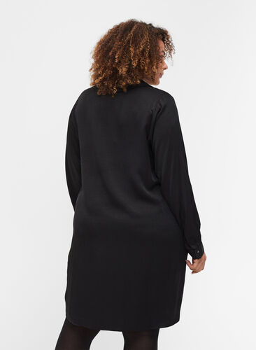 Long-sleeved dress with collar and zip, Black, Model image number 1