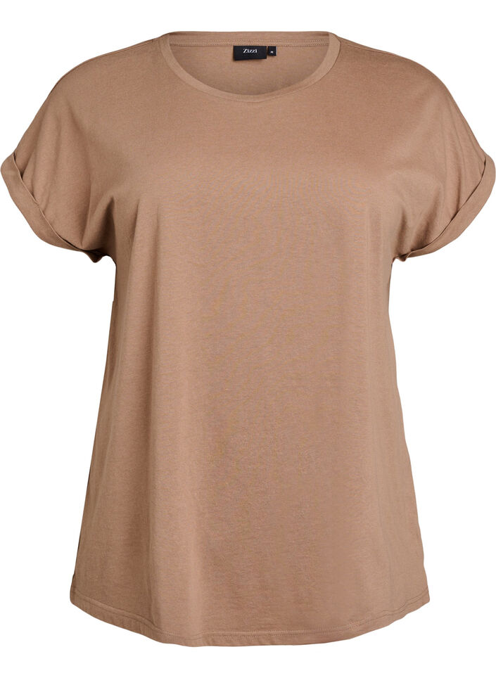 Short sleeved cotton blend t-shirt, Brown, Packshot image number 0