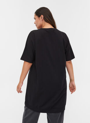 Plain cotton tunic with 2/4 sleeves, Black, Model image number 1