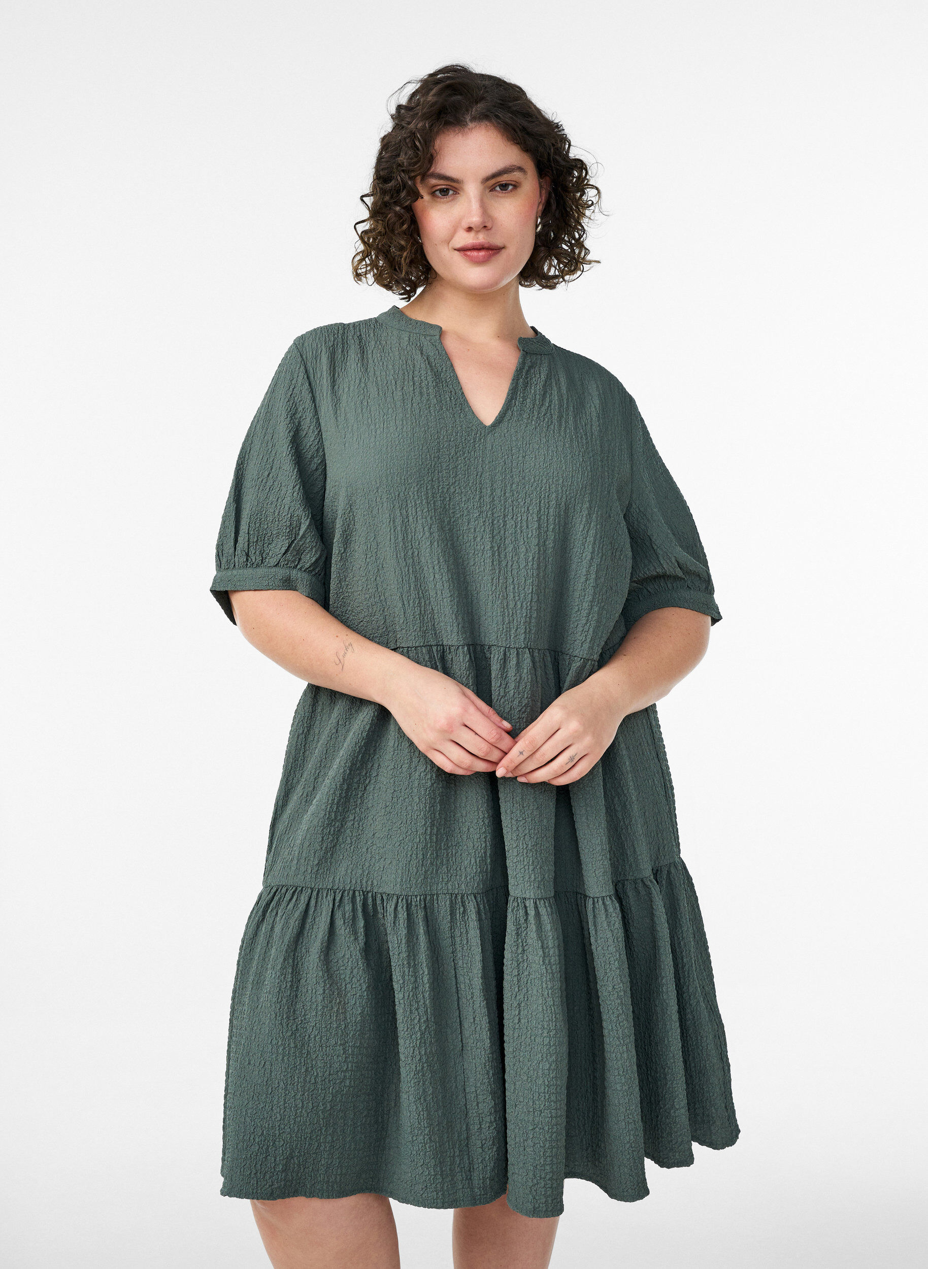 Zizzifashion Short A-line dress, Green, Model image number 0
