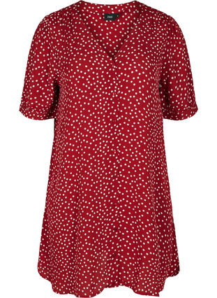 Short-sleeved viscose tunic, Red w. White Dot, Packshot image number 0