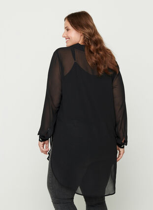 Long-sleeved tunic with buttons, Black, Model image number 1