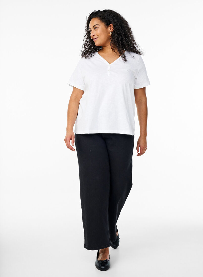 T-shirt with button detail, White, Model image number 1