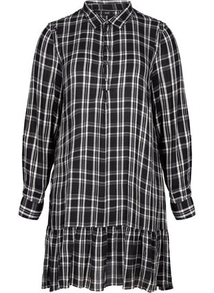 Checked viscose dress with buttons, Black/White CH, Packshot image number 0