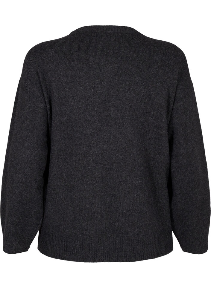 Knitted blouse with a round neck and center seam, Dark Grey Melange, Packshot image number 1