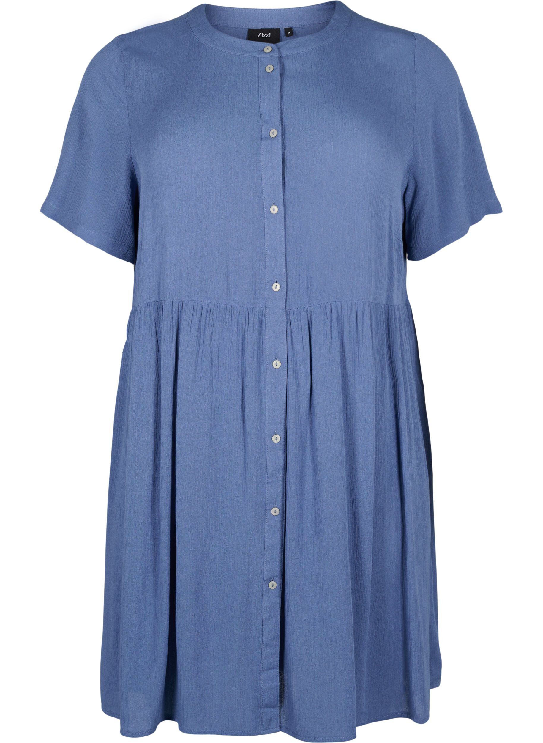 Zizzifashion A-line viscose dress with short sleeves, Moonlight Blue, Packshot image number 0