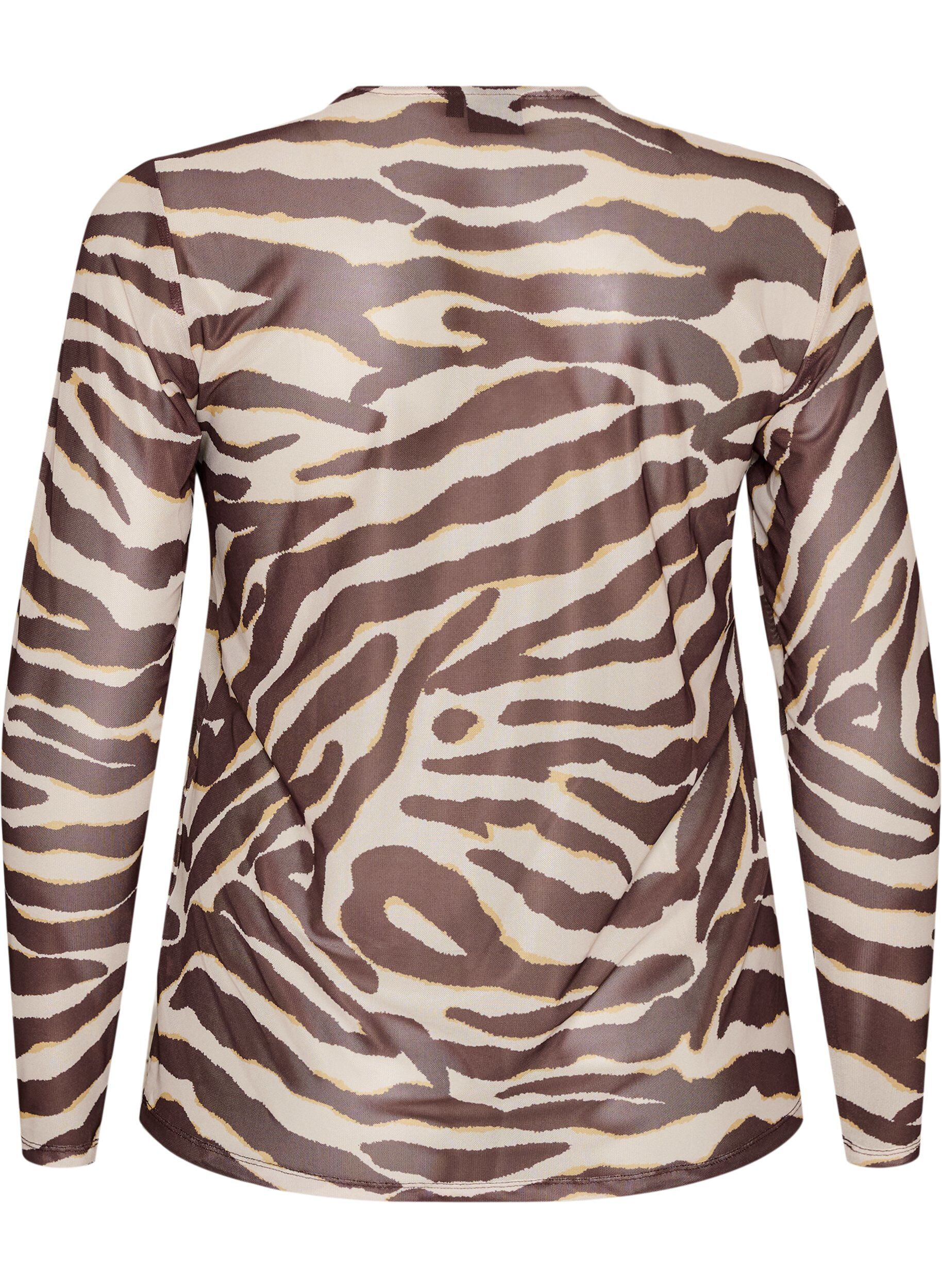 ZizzifashionMesh blouse with print, Brown, Packshot image number 1