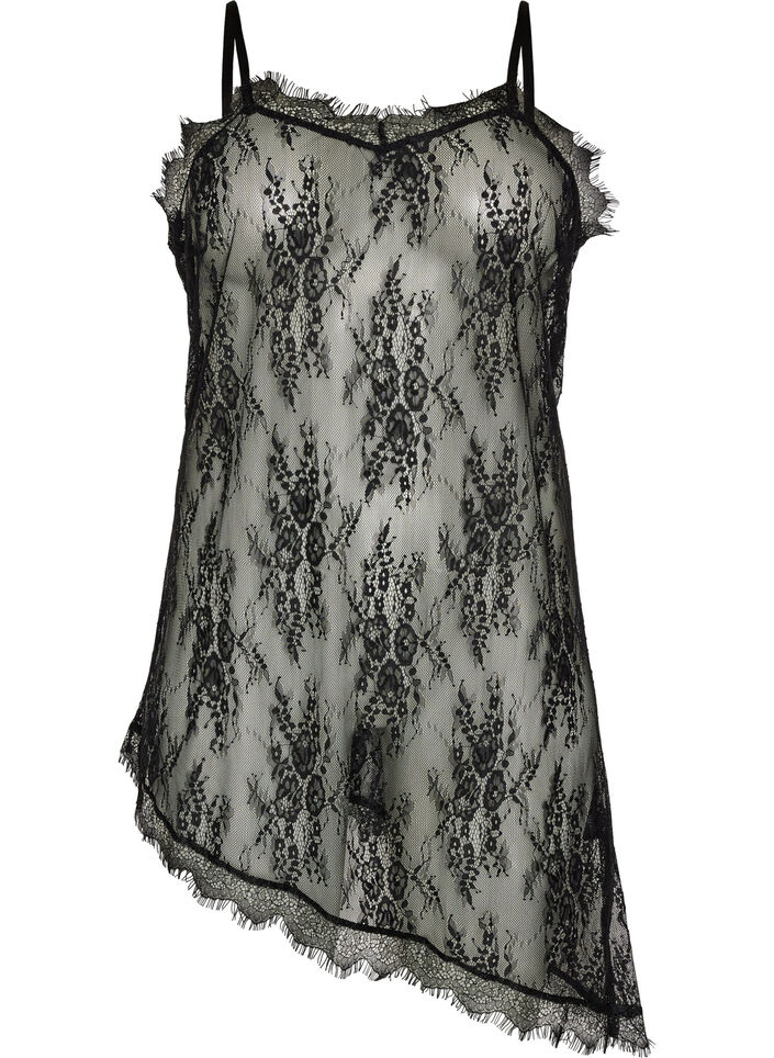 Lace dress with asymmetric cut, Black, Packshot image number 0