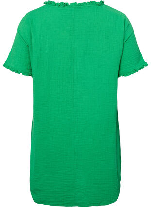 Short-sleeved cotton tunic with ruffles, Bright Green, Packshot image number 1