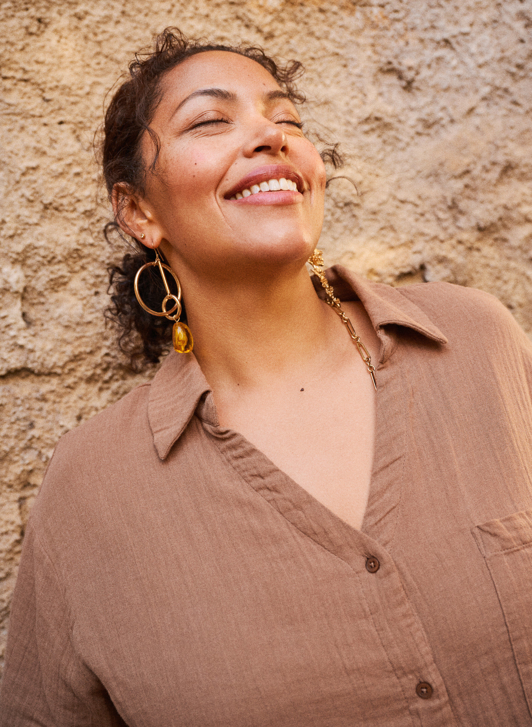 Zizzifashion Cotton muslin blouse with short sleeves, Brown, Image image number 0